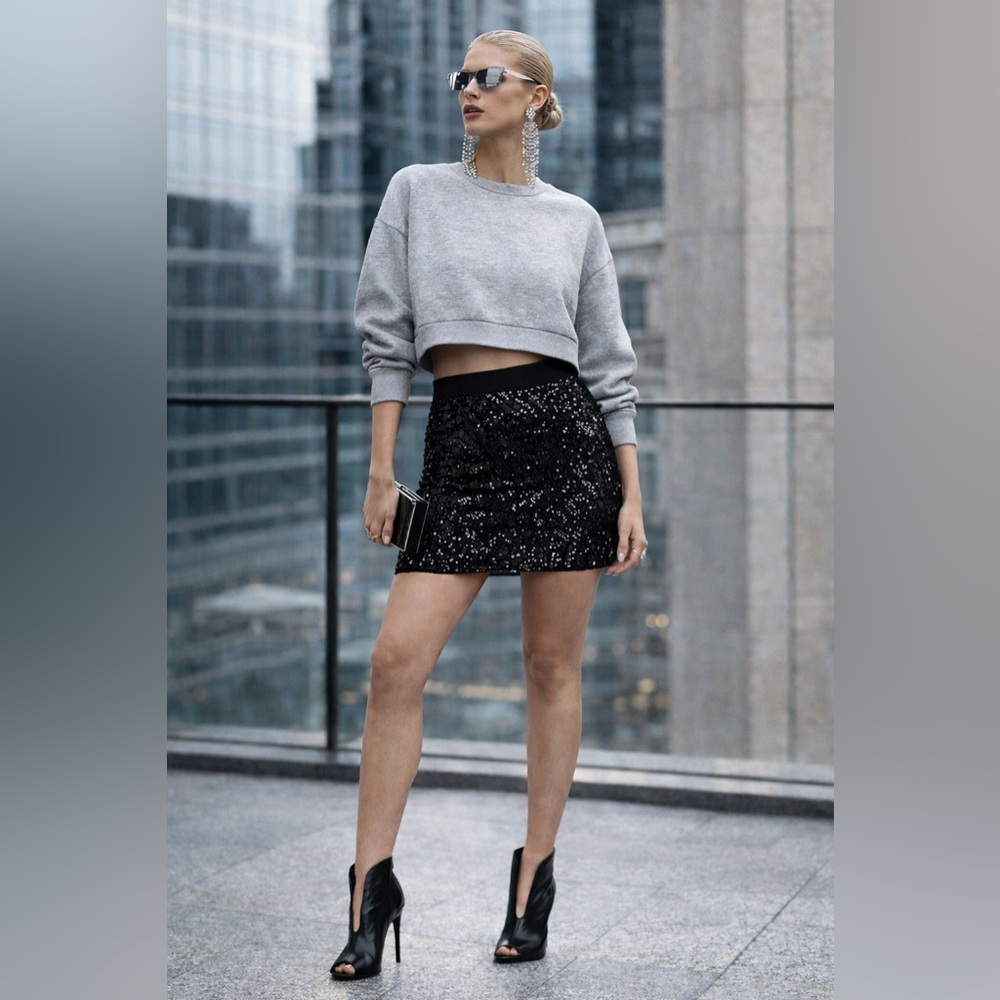 BCBGMAXAZRIA Black Sequins Paxton Mini Skirt